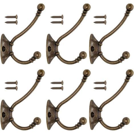 6 PCS Vintage Wall Mounted Coat Hooks, Metal Hat Hooks, Retro Coat Hooks for Bathroom and Kitchen, Cast Iron, Brass, Bronze Design (Screws Included)