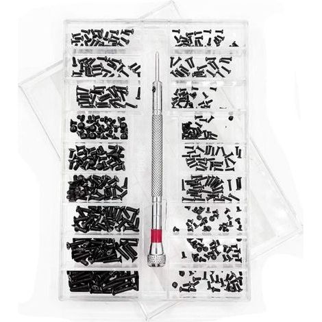 500 pcs Kit de Vis de Réparation Minuscule Micro, Avec Tournevis, Kit d'Assortiment de Petites Vis en Acier Inoxydable, 18 Tailles, pour Lunettes, Ordinateur Portable. (1/4)