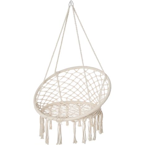 Sedia sospesa, sedia sospesa per interni/esterni, sedia amaca da viaggio portatile, Ø 80 x 42H m, macramè, cotone/poliestere, beige