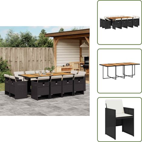 The Living Store 13-tlg. Garten-Essgruppe mit Kissen Schwarz Poly Rattan - Essgruppe (1/5)