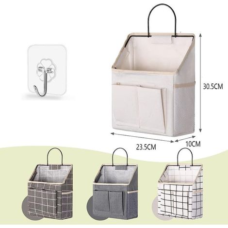 Set di 2 borse impermeabili da parete con gancio adesivo per bagno, cucina, camera da letto, cestino organizer (bianco) (1/4)