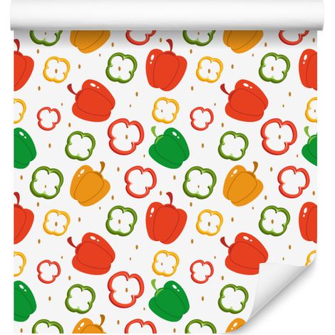 Carta da parati Paprika bianca, corallo e lime per soggiorno e camera da letto 50x1000 cm (1/4)