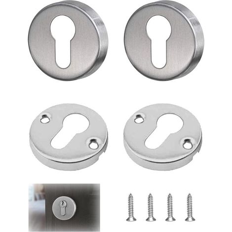 Allecto Plus - Juego de rosetas de acero inoxidable para cerraduras de puertas interiores - Plateado (4 tornillos incluidos) (1/5)