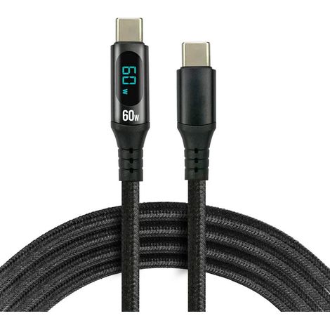Câble USB-C vers USB-C everActive CBB-1PDL 1 m 60 W avec écran intégré noir (1/5)