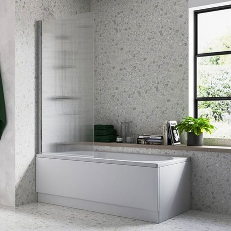 Signature Fluted Single Chrome Square Hinged Bath Screen 1500mm High x 800mm Wide - 5mm Glass (1/2)