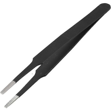 Anti-static Flat Square Tip Stainless Steel Straight Tweezers 4.7" Long Black-- (1/2)