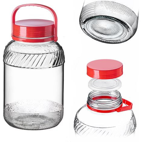 KADAX Bocal Bocal en Verre 5L avec Couvercle et Poignée pour Décaper Chou pour Concombres (1/5)