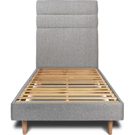 Lit 90x190cm avec tête de lit lignes bouclette et sommier kit Gris - Hauteur totale : 29cm (1/5)