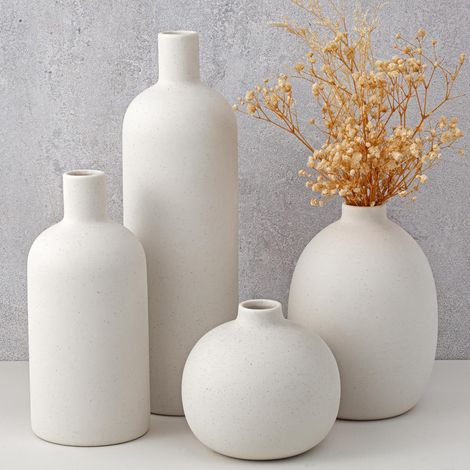 Lot de 4 vases en céramique - Décoration d'intérieur moderne pour étagères - Vases à fleurs minimalistes blancs et crème - Cadeau de pendaison de crémaillère pour (1/5)