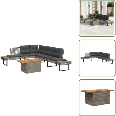 vidaXL Salon de jardin avec coussins 5 pcs gris résine tressée acacia (1/5)