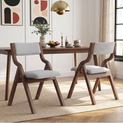 6 chaises pliantes en bois massif avec assise en lin gris, confortables et faciles à ranger pour salle à manger et salon (1/5)