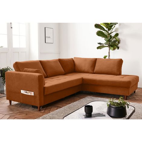 Anna – ecksofa mit schlaffunktion – 5-sitzer – zeitgenössischer stil – rechts - rostfarben