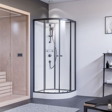 Breuer Komplettdusche als Runddusche Schiebetür 900x900mm Radius 550mm, Klarglas hell Rückwände weiß, Mattschwarz (1/5)