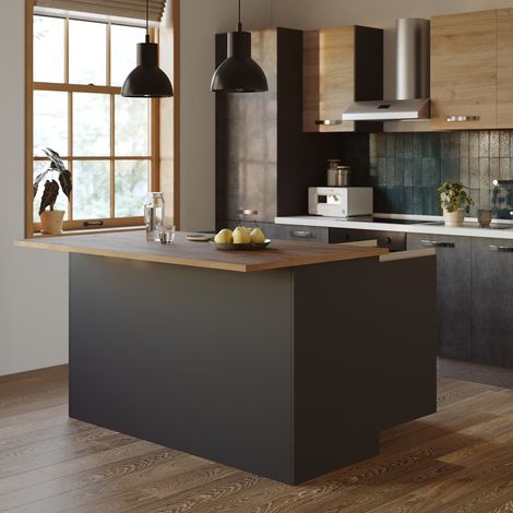 Ilot de cuisine central 155 cm anthracite mat/chêne wotan Solena