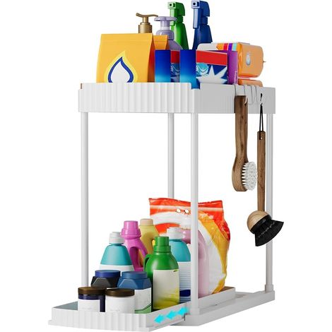Rangement Sous Évier Coulissant, 2 Niveaux, Blanc, Cuisine et Bain (1/5)