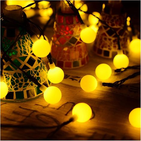Guirlande lumineuse solaire d'extérieur à perles rondes, 8 modes, pour jardin, cour, mariage, fête, décoration (couleur chaude, 7 m, 50 lumières) (1/5)