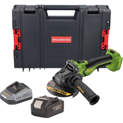 Amoladora angular a batería Procraft PGA22-BB 20 V 125 mm sin escobillas + 1 batería de 4,0 Ah + cargador + maletín RHINO Toolcase (1/5)