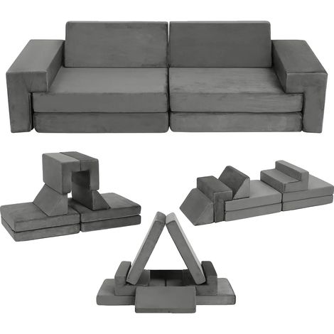 Sofá modular infantil, de espuma suave, con configuraciones versátiles, color gris. (1/2)