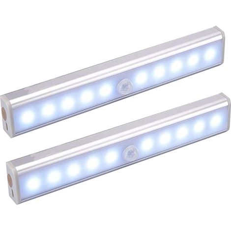 Bewegungsmelder-Leuchten für den Innenbereich, 2er-Pack kabellose 10-LED-Leuchten, USB-wiederaufladbare Bewegungsmelder-Leuchten mit Magneten, für Kleiderschränke, Treppenhäuser, Flure, Garagen