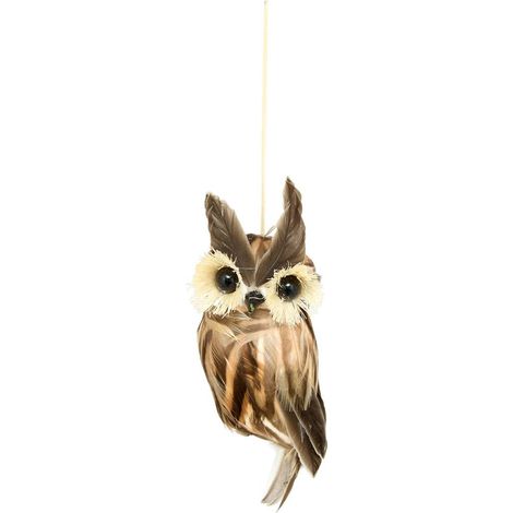 Lampada a sospensione a forma di gufo in piume marroni, 14 cm - Feeric lights & christmas (1/2)