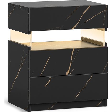 Comodino LED a 3 cassetti in legno ingegnerizzato nero e oro con pannello acrilico MODENUIT (1/5)