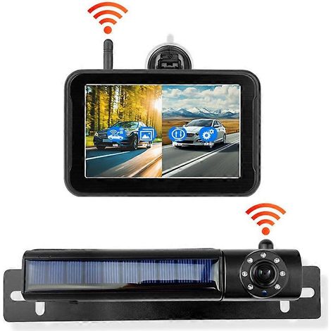 Solarbetriebene, kabellose Rückfahrkamera, 1080P 5"-IPS-Monitor, einfache Einrichtung, batteriebetrieben, Nachtsicht, wasserdicht (1/5)