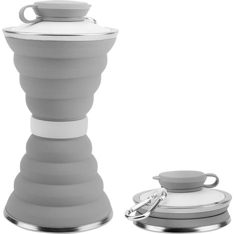 Bouteille Pliable en Silicone, Gourde pliable de 500ML, Tasse de Pliable Gobelet Sport Portable avec Mousqueton en Aluminium pour la Salle de Sport, le Camping et la Randonnée (1/5)