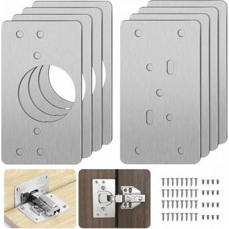 Cabinet Hinge Repair Plate with Hole, 8 Pieces Repair Brackets Plates Easy Installation with 48 Screws, Hinge Repair Kit for Wood, Furniture, Shelves (1/5)