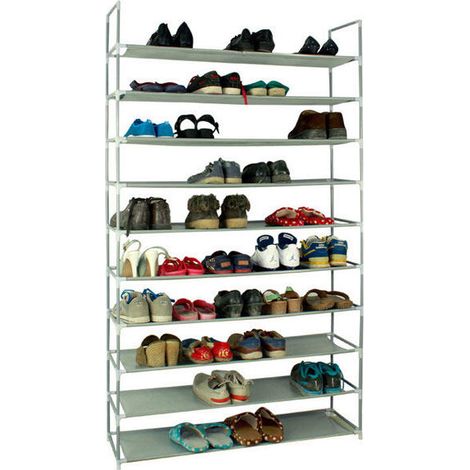 100cm Ultra Grande Capacité 10 Couches Tissus Non-tissés Et Étagère À Chaussures En Acier, Gris (1/3)