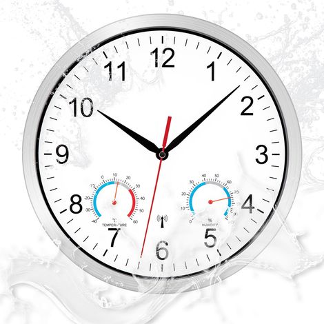 Horloge murale d'extérieur étanche avec affichage de la température, hygromètre, horloge radio-pilotée murale, grande horloge murale moderne, résistante aux intempéries, pour salon, cuisine (1/5)