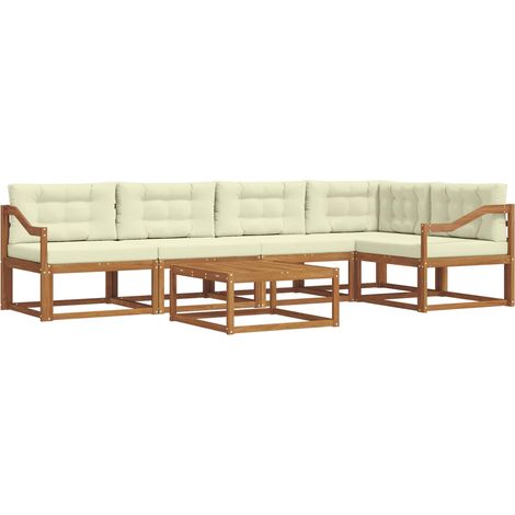 Set di divani da esterno con cuscino 6 pcs Naturale e Crema vidaXL