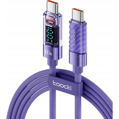 Cavo USB C a C TOOCKI viola da 2 metri, 100 W PD QC + wattmetro LCD da 200 cm (1/5)