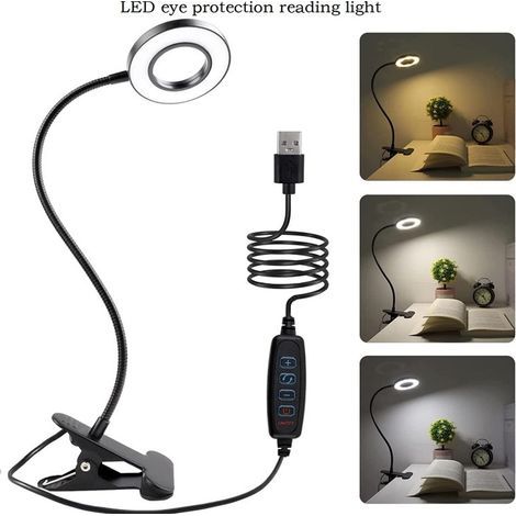Lampada da scrivania a LED con protezione per gli occhi - luce da lettura - luce per selfie, lente d'ingrandimento, lampada da scrivania a clip - diametro 9,5 cm (1/4)