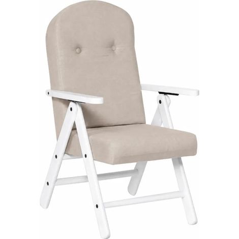 Poltrona Reclinabile con Braccioli Beige in Legno Bianco 4 Posizioni (1/5)