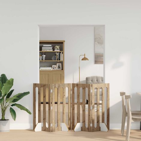 Valla plegable para mascotas 4 pcs Roble Artesanal