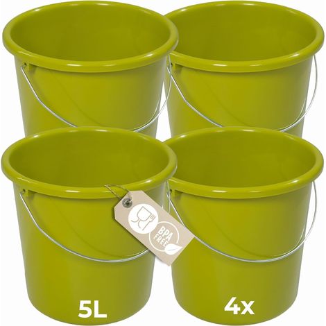 Novaliv 4 pièces seau 5L vert avec échelle de mesure - seau de nettoyage 5 litres  22,5 cm Pratique et polyvalent avec échelle pour la maison et le