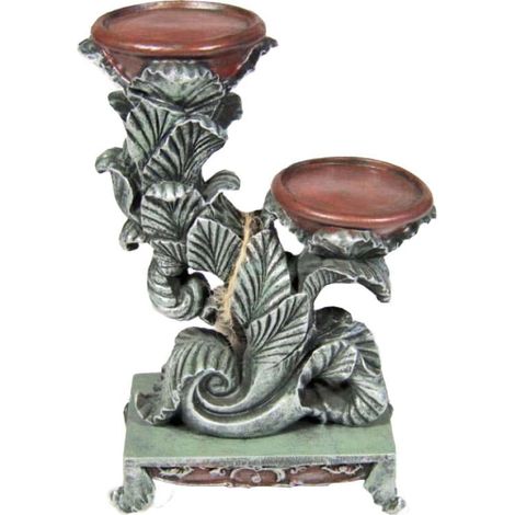 Candeliere da terra marrone e argento con perle, 27x17 cm