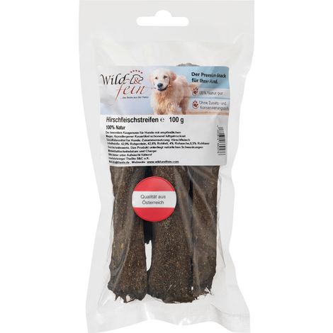 Wild & Fein Fleischstreifen vom Hirsch, 100 g - ein Kaugenuss für Hunde