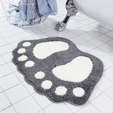 Tapis Bain Microfibre Gris 16x24" Lavable Machine (1/4)