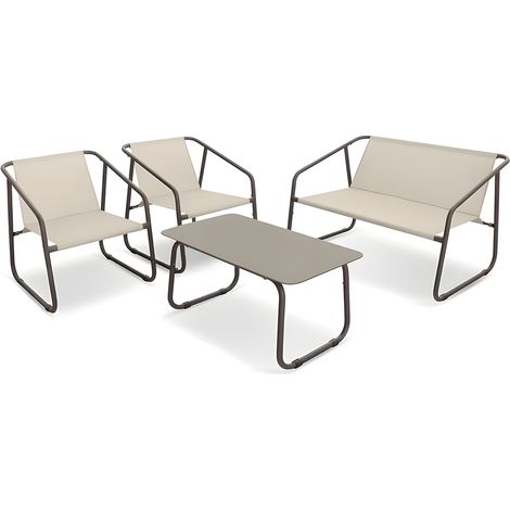 Set Nizza Salotto Con Tavolo In Vetro Divano E 2 Poltrone In Textilene Beige (1/5)