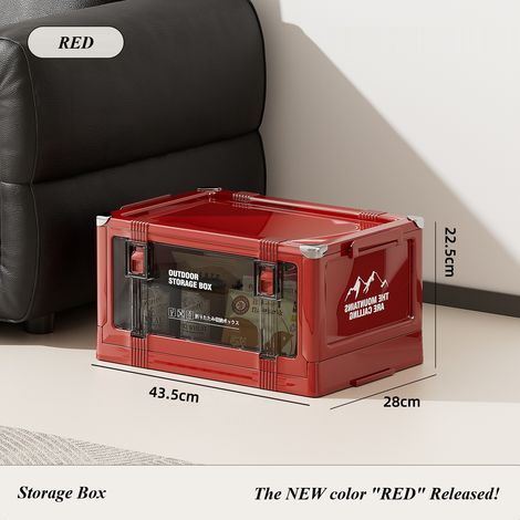 Boîte de rangement de camping extérieure, boîte de rangement supplémentaire pour camping-cars, indispensable en voyage, boîte de rangement pliable et épaisse, 43,5 cm x 28 cm x 22,5 cm, rouge. (1/4)