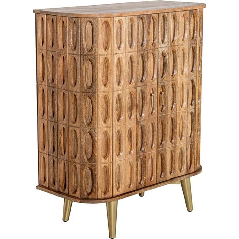 Buffet chic manguier aux pieds dorés pour salon élégant - Bois brun aux nuances dorées (1/5)