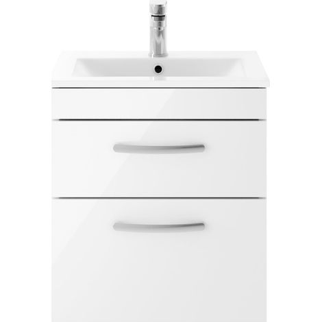 Nuie Athena Wall Hung 2-Drawer Vanity Unit with Basin-2 500mm Wide - Gloss White (1/5)