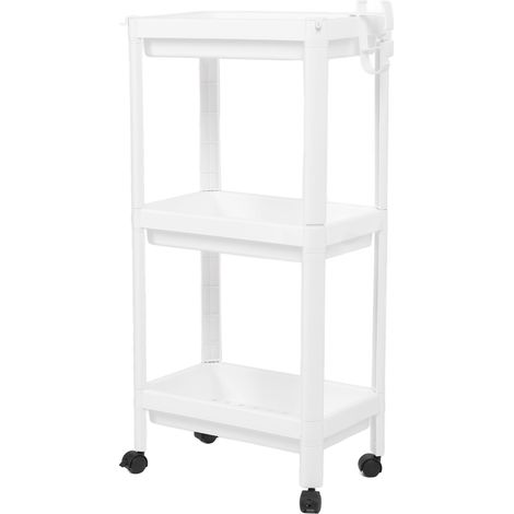 Lot salle de bain étagère tour plastique autoportante rangement support organiseur multifonction blanche 3 niveaux avec roulettes (1/5)