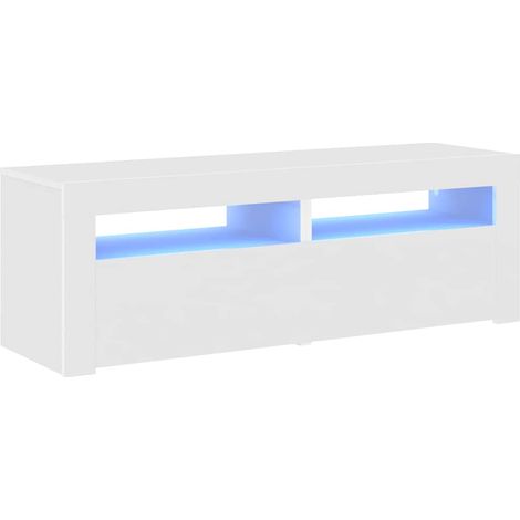 MAISON LA VIE Meuble TV - Banc TV - Meuble De Rangement avec lumières LED blanc 120x35x40 cm