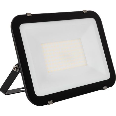Proiettore LED 100W 120lm/W IP65 Slim Vetro Nero  3000K Bianco Caldo