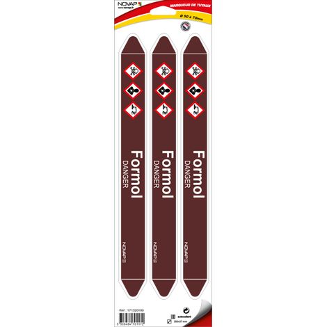 Planche de 3 marqueurs de tuyauterie 355 x 37 mm pour Ø 50 à 70 mm - Formol - 4701172