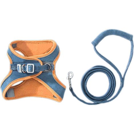 Harnais et laisse anti-fugue pour chat - Modèle gilet facile à contrôler, tissu respirant et bandes réfléchissantes pour une sécurité optimale en extérieur - Bleu (1/5)
