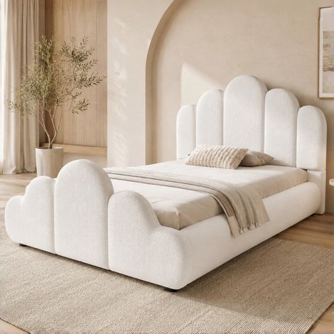 Letto singolo imbottito per bambini 90 x 200 cm in bouclé beige con testiera imbottita (1/5)