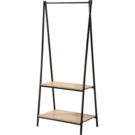 Portant à vêtements 2 étagères en acier noir et bois mélaminé – Dimensions 64.5 x 40 x 151 cm – Style industriel pour rangement élégant